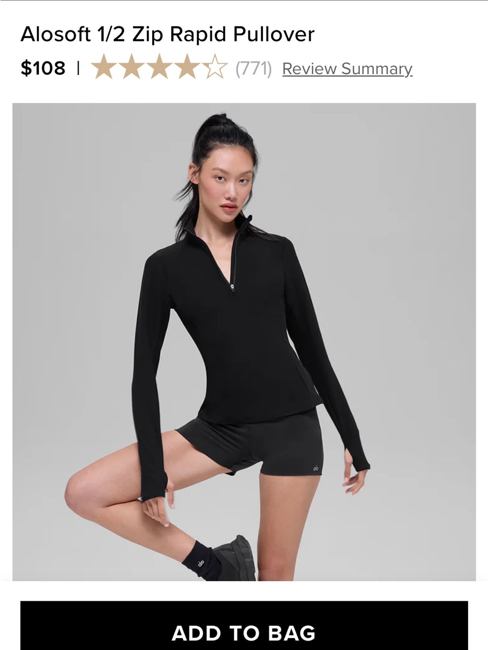 Like New $110 Alo yoga Alosoft 1/2 Zip Rapid Pullover refer to the measurements